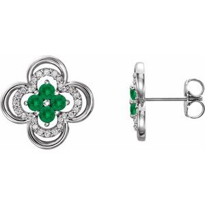 Platinum Natural Emerald & 1/5 CTW Natural Diamond Clover Earrings