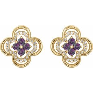 14K Yellow Gold Natural Alexandrite & 1/5 CTW Natural Diamond Clover Earrings