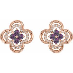 14K Rose Gold Natural Alexandrite & 1/5 CTW Natural Diamond Clover Earrings – image 2