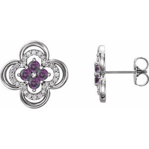 Sterling Silver Natural Alexandrite & 1/5 CTW Natural Diamond Clover Earrings