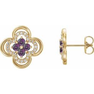 14K Yellow Gold Natural Alexandrite & 1/5 CTW Natural Diamond Clover Earrings