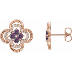 14K Rose Gold Natural Alexandrite & 1/5 CTW Natural Diamond Clover Earrings