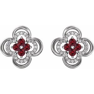 Sterling Silver Natural Ruby & 1/5 CTW Natural Diamond Clover Earrings – image 2