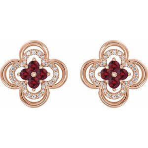 14K Rose Gold Natural Ruby & 1/5 CTW Natural Diamond Clover Earrings – image 2