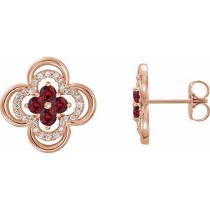 14K Rose Gold Natural Ruby & 1/5 CTW Natural Diamond Clover Earrings