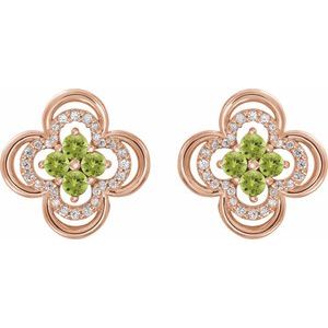 14K Rose Gold Natural Peridot & 1/5 CTW Natural Diamond Clover Earrings – image 2