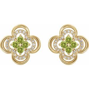 14K Yellow Gold Natural Peridot & 1/5 CTW Natural Diamond Clover Earrings