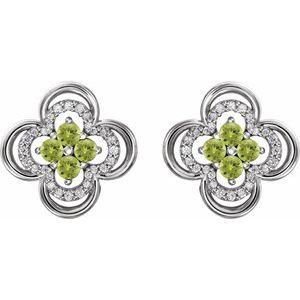 Sterling Silver Natural Peridot & 1/5 CTW Natural Diamond Clover Earrings