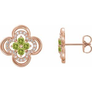 14K Rose Gold Natural Peridot & 1/5 CTW Natural Diamond Clover Earrings