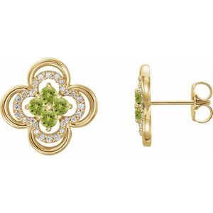 14K Yellow Gold Natural Peridot & 1/5 CTW Natural Diamond Clover Earrings