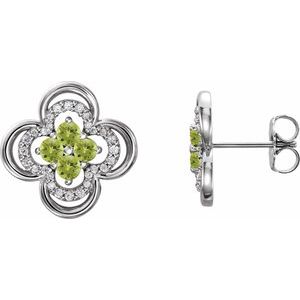 Sterling Silver Natural Peridot & 1/5 CTW Natural Diamond Clover Earrings