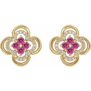 14K Yellow Gold Natural Pink Tourmaline & 1/5 CTW Natural Diamond Clover Earrings – image 2