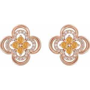 14K Rose Gold Natural Citrine & 1/5 CTW Natural Diamond Clover Earrings – image 2