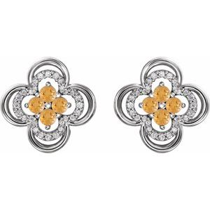 Sterling Silver Natural Citrine & 1/5 CTW Natural Diamond Clover Earrings – image 2