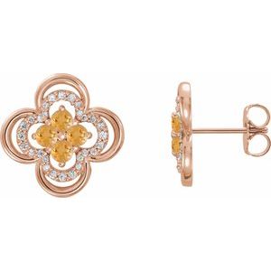 14K Rose Gold Natural Citrine & 1/5 CTW Natural Diamond Clover Earrings