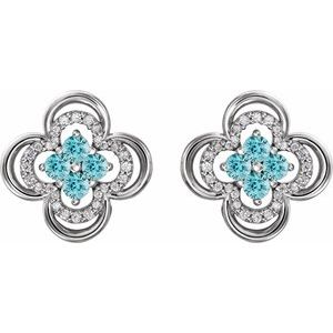 Platinum Natural Blue Zircon & 1/5 CTW Natural Diamond Clover Earrings – image 2
