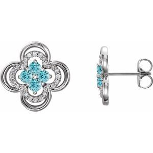 Platinum Natural Blue Zircon & 1/5 CTW Natural Diamond Clover Earrings