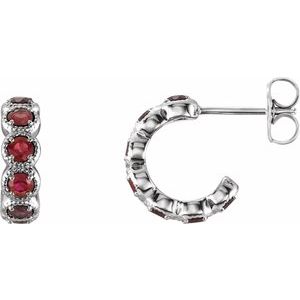 14K White Gold Natural Mozambique Garnet Hoop Earrings