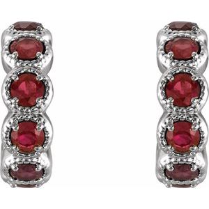14K White Gold Natural Mozambique Garnet Hoop Earrings – image 2