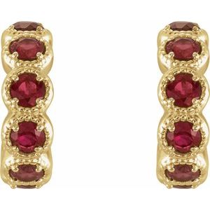 14K Yellow Gold Natural Mozambique Garnet Hoop Earrings