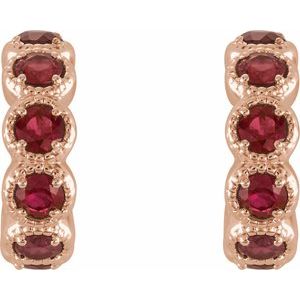 14K Rose Gold Natural Mozambique Garnet Hoop Earrings – image 2