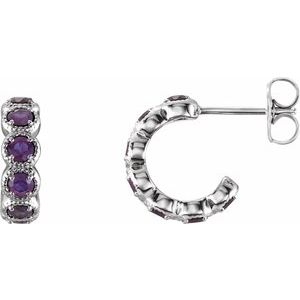 14K White Gold Natural Alexandrite Hoop Earrings