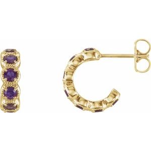 14K Yellow Gold Natural Amethyst Hoop Earrings