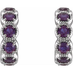Platinum Natural Amethyst Hoop Earrings – image 2