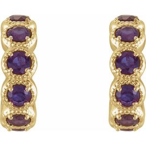 14K Yellow Gold Natural Amethyst Hoop Earrings – image 2