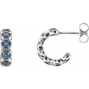 Sterling Silver Natural Aquamarine Hoop Earrings