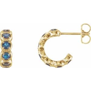 14K Yellow Gold Natural Aquamarine Hoop Earrings