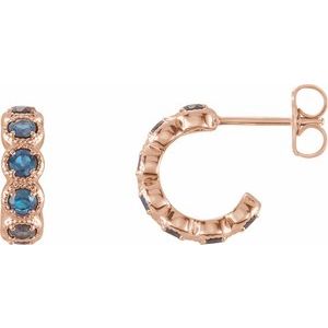 14K Rose Gold Natural Aquamarine Hoop Earrings