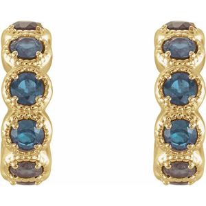 14K Yellow Gold Natural Aquamarine Hoop Earrings