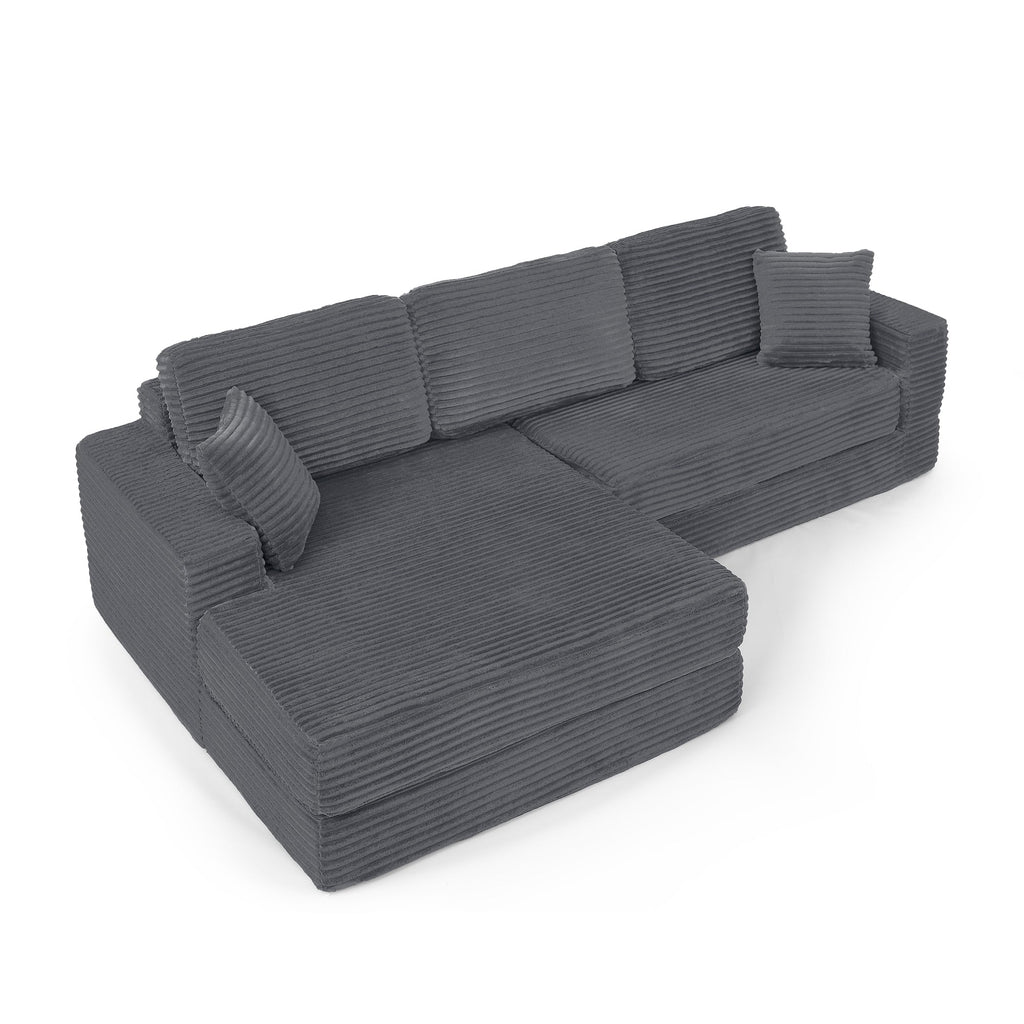 Minimalist L Shape Modular Sectional Sofa Bed in Gray Corduroy Fabric