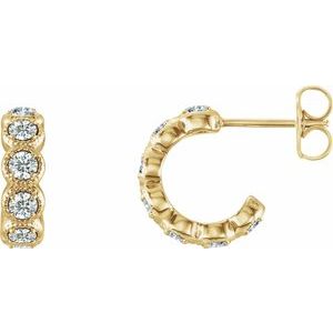 14K Yellow Gold 7/8 CTW Natural Diamond Hoop Earrings