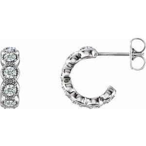 14K White Gold 7/8 CTW Natural Diamond Hoop Earrings