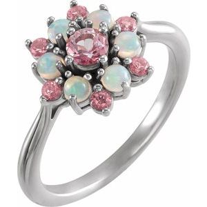 14K White Gold Natural Pink Tourmaline & Natural Ethiopian Opal Ring