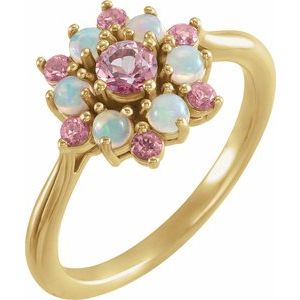 14K Yellow Gold Natural Pink Tourmaline & Natural Ethiopian Opal Ring