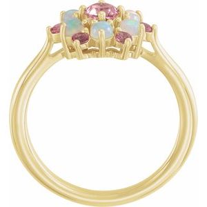 14K Yellow Gold Natural Pink Tourmaline & Natural Ethiopian Opal Ring