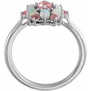 Platinum Natural Pink Tourmaline & Natural Ethiopian Opal Ring