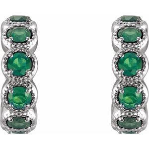 14K White Gold Lab-Grown Emerald Hoop Earrings – image 2