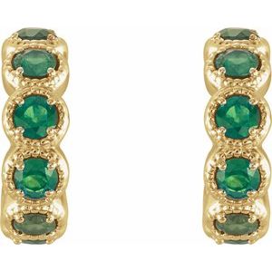 14K Yellow Gold Lab-Grown Emerald Hoop Earrings – image 2