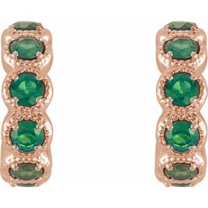14K Rose Gold Lab-Grown Emerald Hoop Earrings – image 2