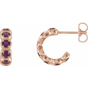 14K Rose Gold Natural Amethyst Hoop Earrings