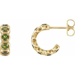 14K Yellow Gold Natural Peridot Hoop Earrings