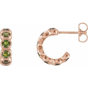 14K Rose Gold Natural Peridot Hoop Earrings