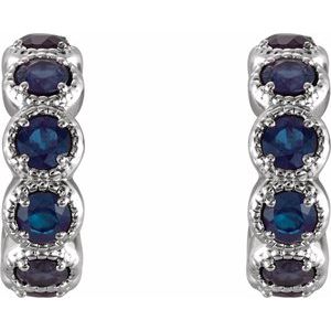 14K White Gold Natural Blue Sapphire Hoop Earrings – image 2