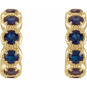 14K Yellow Gold Natural Blue Sapphire Hoop Earrings – image 2