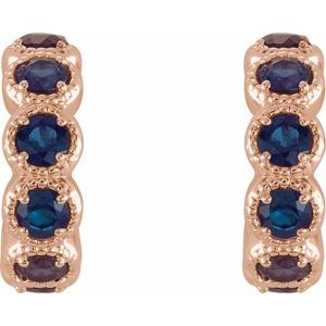 14K Rose Gold Natural Blue Sapphire Hoop Earrings – image 2