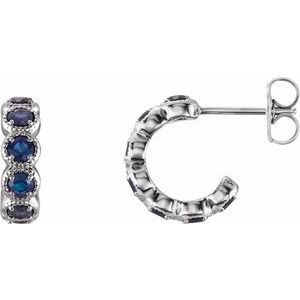 Platinum Lab-Grown Blue Sapphire Hoop Earrings